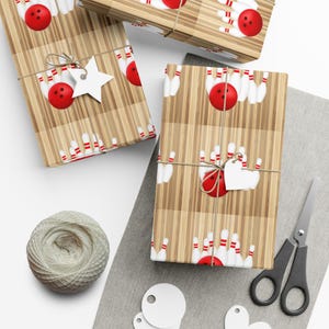 Bowling Gift Wrapping Paper | Red Bowling Balls and Pins on Wood Lane Pattern | Fun Wrap for Bowlers, Teams, Birthdays and League Parties