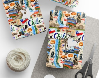 Chile Watercolor Wrapping Paper | Chilean Landmarks & Culture Gift Wrap