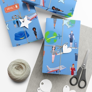 Flight Attendant Gift Wrapping Paper | Aviation Crew and Airplane Travel Icons | Perfect for Pilots, Airline Staff, and Travel Lovers
