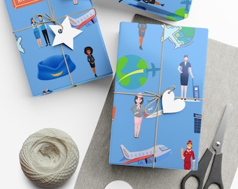 Aviation Gift Wrapping Paper | Airport & Flight Crew | Sky Blue Decor | Travel Lover | Aviators