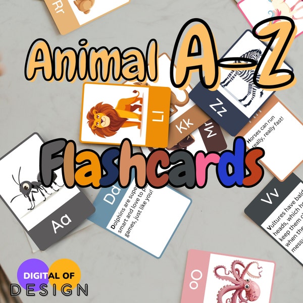 Adorable Animal Alphabet Flash Cards | Printable Digital Download | Educational Learning Tool for Kids