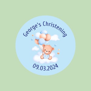 Baby Boy Christening Stickers Personalised Sticker Party Favour Labels Baby Christening