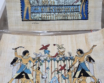 Set of 2 Egyptian Art of Papyrus hand painted King Tutankhamun