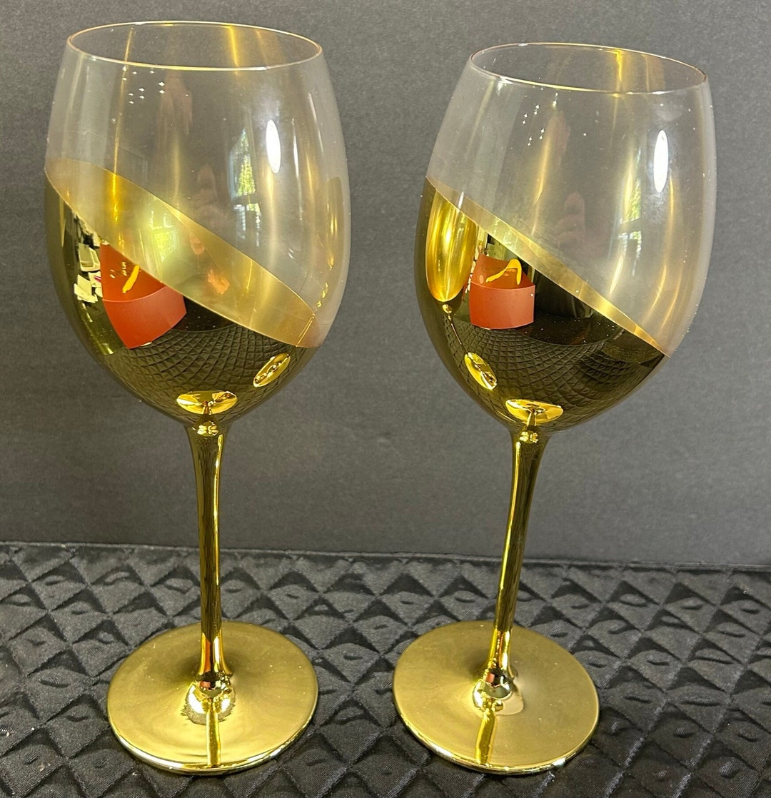 Gold 2tone Extra Large Wine Glasses Set of 2 Etsy