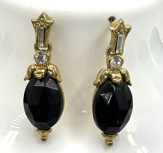 Vintage Monet Black Bead Necklace Earring Set Bra… - image 2