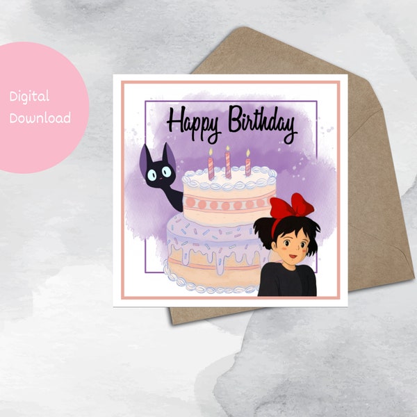 Kiki's Delivery Service Birthday Card, Studio Ghibli Card, Studio Ghibli Birthday Card