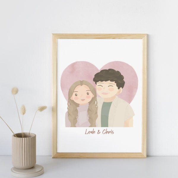 Digital Custom Couple Portrait, Cute Cartoon Anime Caricature, Family, Personalized/Anniversary/Wedding/ Birthday Gift romantic idea/ Pet