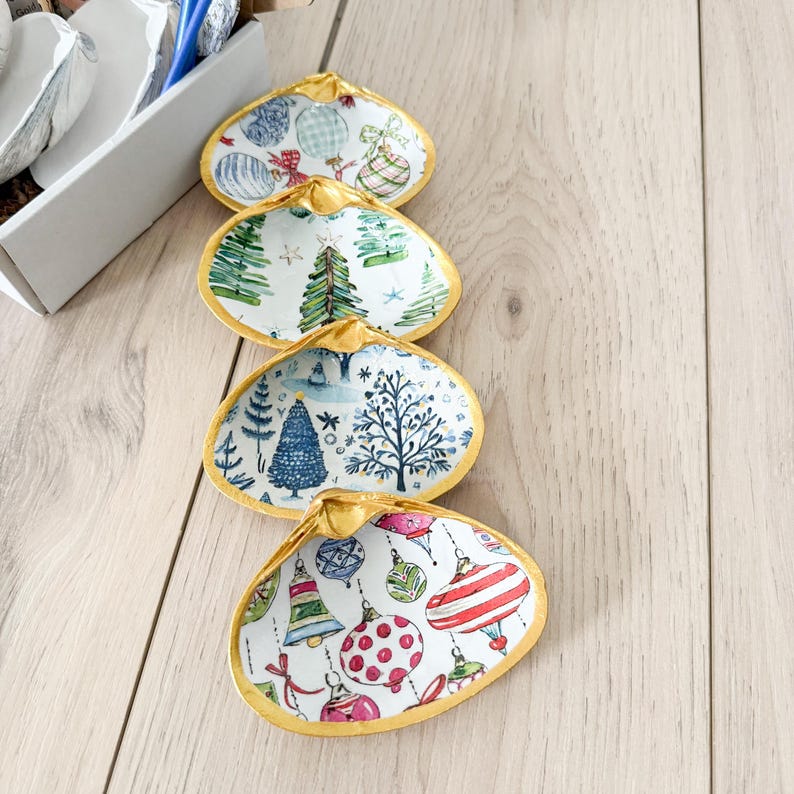 Holiday Shell Designes Christmas Holiday Decoupage Clam Shell Kit: DIY Crafting Gift - Etsy