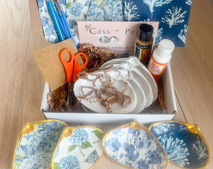 Blue Decoupage Clam Shell Kit: DIY Crafting Gift