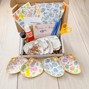Zestaw do decoupage'u muszli małży wielkanocnych, prezent do koszyka wielkanocnego, prezent walentynkowy, rzemiosło wielkanocne, majsterkowanie, zestaw do rękodzieła na imprezę, rzemiosło dla dzieci, DIY, prezent wielkanocny
