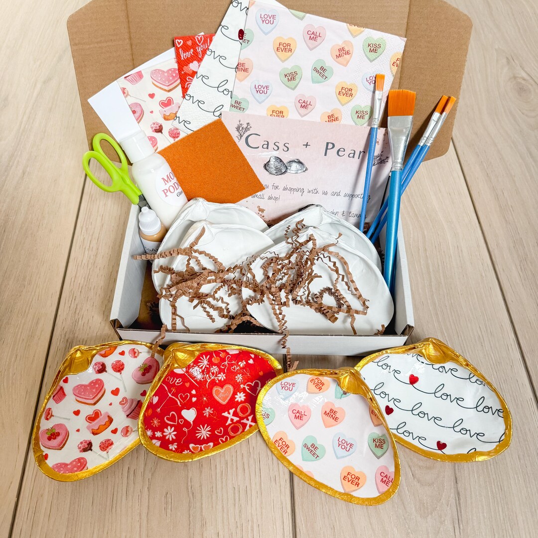 Valentine Love Decoupage Clam Shell Craft Kit: DIY Party Activity - Etsy