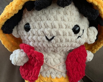 Crochet One Piece Monkey D. Luffy amigurumi with beanie stuffie plush