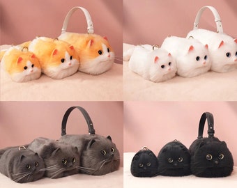 Realistic plush cat tote bag, Cute Cat Fashion Novelty Bag, Handmade bag, Cute puppet cat Bag, Cat Lover Gift, Girlfriend birthday gift