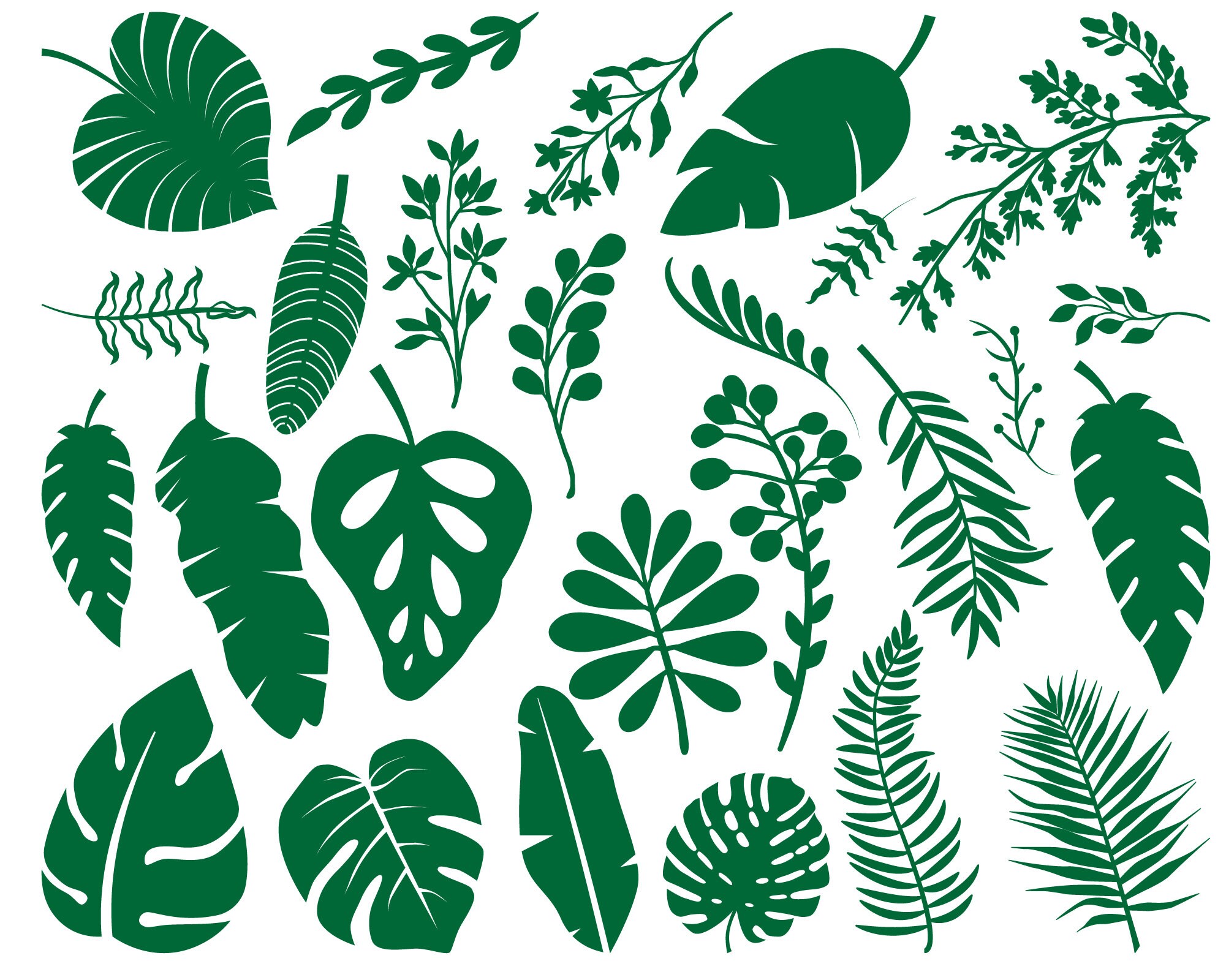 Leaves SVG Bundle, Palm Leaf SVG Bundle, Tropical Party Decor, Monstera ...