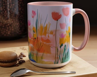 Watercolor Wildflower Field Accent Mug | Floral Coffee Mug