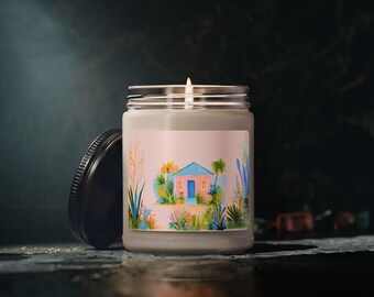 Tropical Beach House Candle, Soy Candle 9oz | Floral Palm Cottage Scented Jar