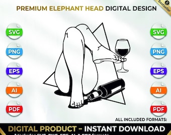 Sexy Legs and Wine svg file for Laser cutting Woman silhouette line art vector files for cricut digital download clipArt PNG EPS AI
