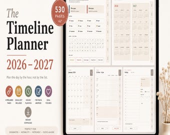 2026 and 2027 Digital Planner | Hyperlinked PDF Planner | Hourly Daily Weekly Monthly Planner | Goodnotes Planner for iPad & Android