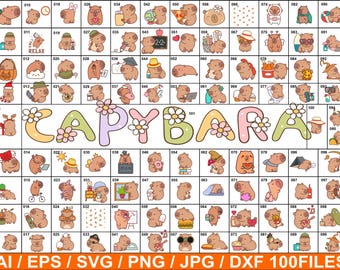 100 Cute Capybara Clipart, Kawaii Animal Stickers (Digital Download)
