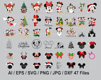 Mickey Mouse Svg Christmas Png Bundle Cricut Eps Cut Files, Clipart, Dxf, Ai, Holiday