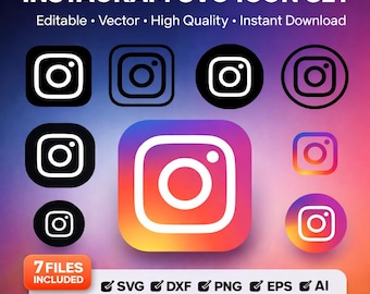 Instagram SVG Icon Set – 7 Files Bundle – Editable Vector Logo – png dxf eps ai