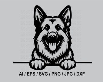 German Shepherd Peekaboo Line Art SVG | K-9 Police Dog (Digital Download)