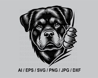 Rottweiler Dog Head SVG | Smiling Puppy Clipart | Hound Pet Vector PNG for Crafts