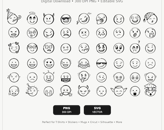 54 Smiley Face SVG Bundle, Groovy Emoji PNG, Drippy Designs (Digital Download)