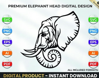 Elephant SVG File for Laser Cutting Geometric Elephant Head Clipart Tribal Mandala Silhouette Vector Files for Cricut Digital Download