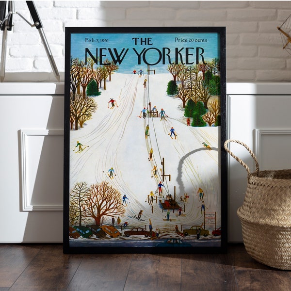 The New Yorker Christmas Day Magazine Cover, Christmas Poster, Magazine Cover, Ilonka Karasz Ski Slope Winter,Christmas Gift