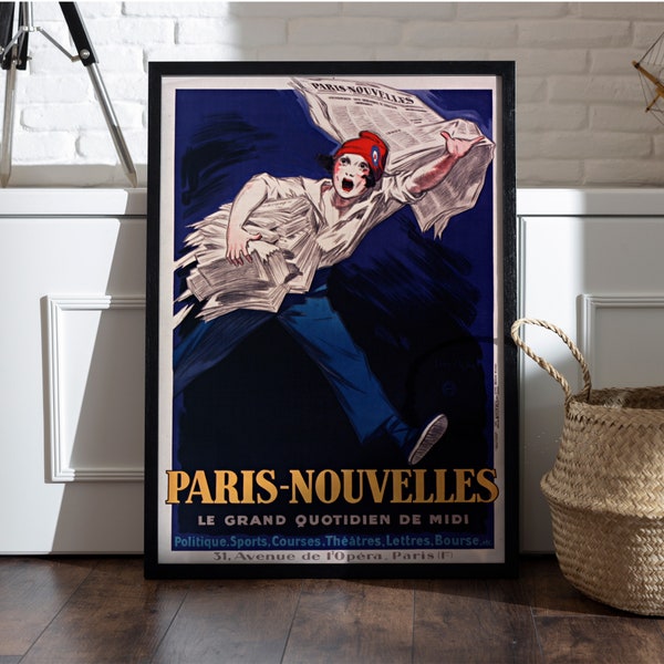 Paris News (Nouvelles) - The Great Midday Daily - c. 1931 Vintage French Advert,Art Nouveau, Vintage Poster, Vintage Wall Art, Vintage Print