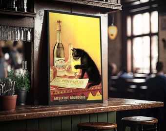 Black Cat Drinking Absinthe Vintage French Advert, Art Nouveau, Vintage Poster, Vintage Wall Art, Retro Wall Art, Vintage Print, Gift İdea