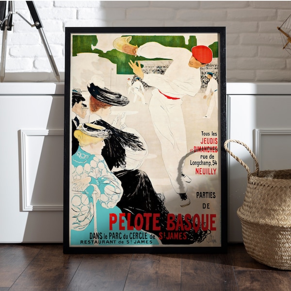 Sport Jai Alai Pelote Basque French Vintage,French Advert,Art Nouveau,Vintage Poster,Vintage Wall Art,Retro Wall Art,Vintage Print,Gift İdea