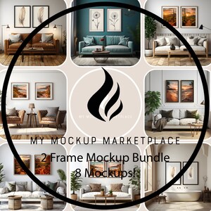 2 Frame Mockup Bundle, 8 Mockups, 2 Frame Mockup, Mockup Bundle, Frame Mockup, Interior Mockup, Editable Mockup, Styled Interior Mockup