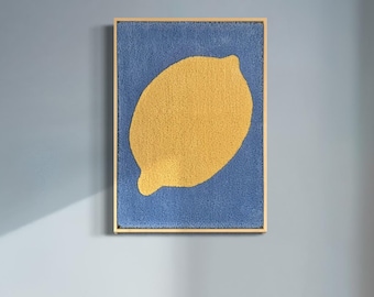 Lemon Wool Wall Art: Framed Modern Painting, Blue Decor (50x70cm)