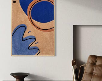 Handmade Wool Painting: Abstract Textile Art, Blue Peach Decor (70x100cm)