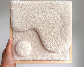 Handmade Wool Painting: Neutral Wabi Sabi Wall Art, Ecru Home Decor