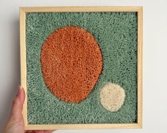 Handmade Wool Abstract Wall Art: Green & Pastel Tapestry, Wooden Frame