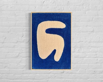 Blue Wool Textile Artwork: Handmade Wall Hanging Rug, Modern Home Decor