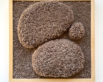 Mocha Wool Wall Hanging: Wabi Sabi Pebble Art, Scandinavian Decor