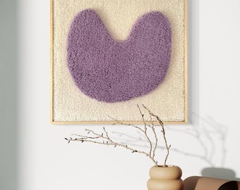 Handmade Tactile Decor, Lilac Textured Wool Artwork, Organic Shape Wall Art, 53x53cm