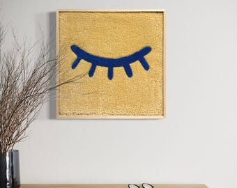 Wool Painting: Blue Closed Eye Fiber Art