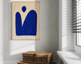 Blue Wool Wall Hanging: Modern Abstract Framed Tapestry Art
