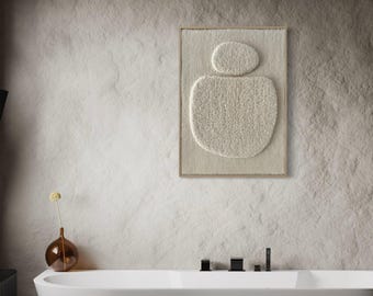 Textured Wool Wall Art: Neutral Tactile Artwork, Handmade Sculptural Decor, Sensory Friendly Art, 53x73cm