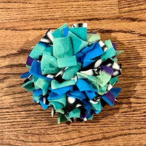 Fleece Snuffle Treat Ball for Pets - stuffable puzzle toy, slow feeder for kibble