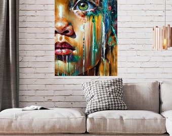 Colorful Abstract Girl Portrait Wall Art for Living Room, Colorful Girl Printable Wall Decor, Digital Download.