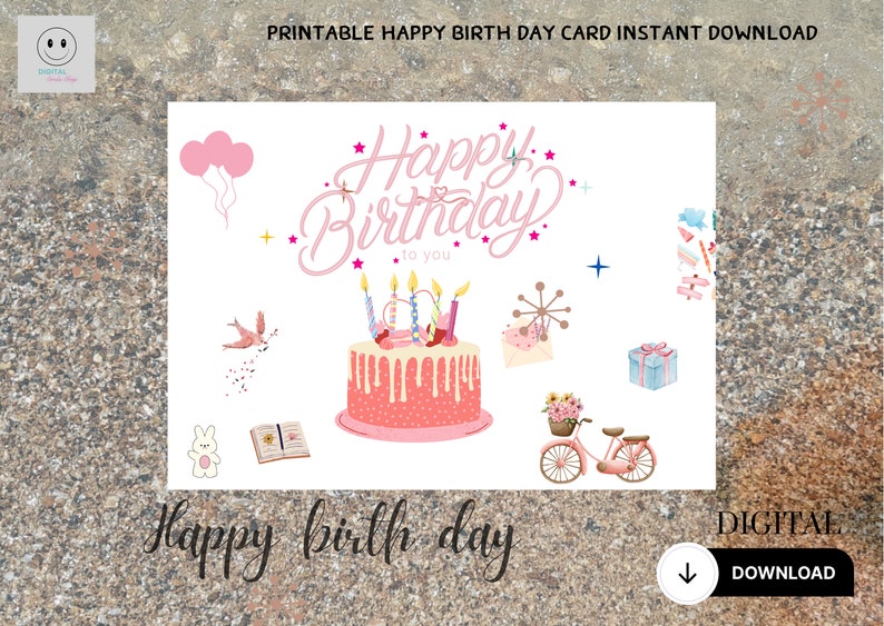 Printable Birthday Card Instant Download 7x5 Inch Cards for - Etsy