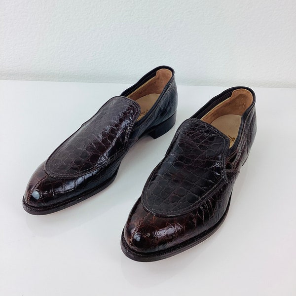 Vintage Brown ALLIGATOR / CROCODILE Leather Loafers Shoes by Nettleton