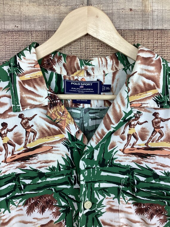 Vintage 1990s RALPH LAUREN Polo Sport HAWAIIAN Green Bamboo Rayon 