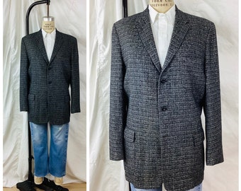 Vintage 1950s CHARCOAL GREY & BLACK Wool Blazer Jacket / Sports Coat / Sports Jacket